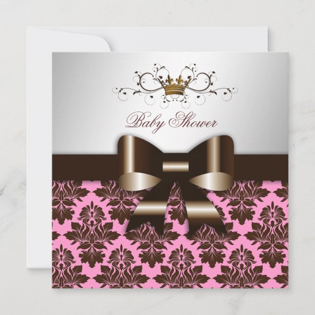 Convites 311 Blackberry Brown Damask Pink| Bebê (Frente)