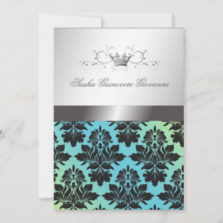 Convites 311-Blackberry Damask Ribbon Turquoise Limão