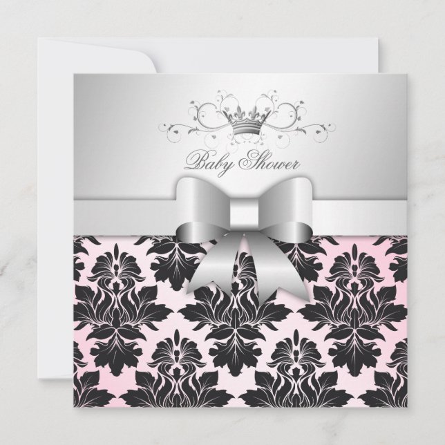 Convites 311-Blackberry Precious Pink Damask | Chá de Bebê (Frente)