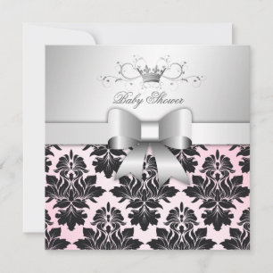 Convites 311-Blackberry Precious Pink Damask   Chá de Bebê