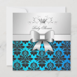 Convites 311-Blackberry Tropical Blue Damask  Chá de frald