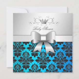 Convites 311-Blackberry Tropical Blue Damask| Chá de fralda