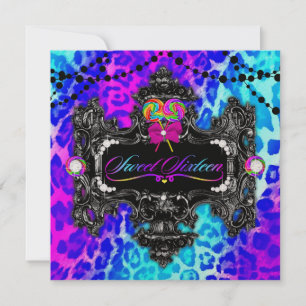 Convites 311 Candy Wonderland Leopard Sweet 16 Dourado Meta