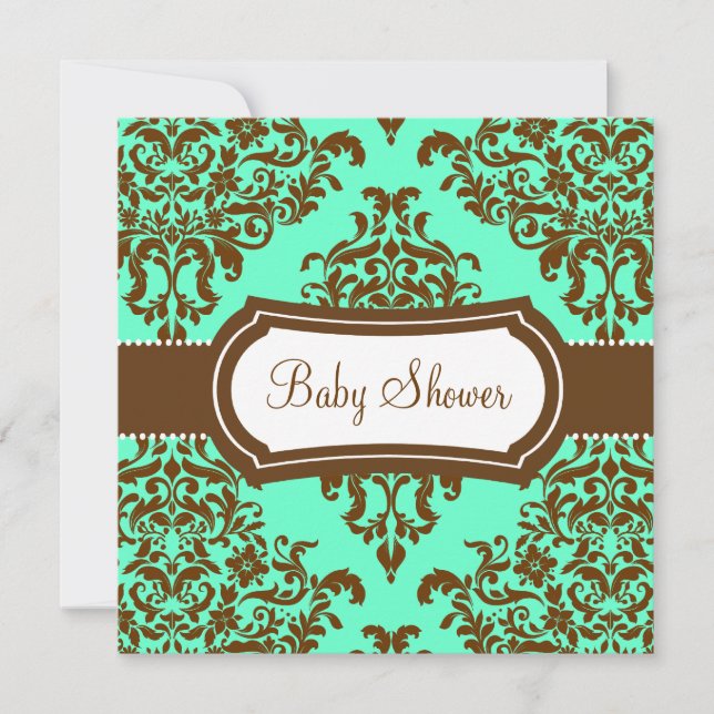 Convites 311 Chá de fraldas Lovey Dovey Damask Chocolate (Frente)