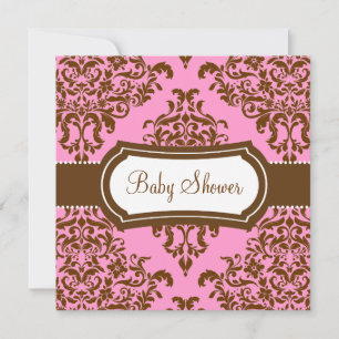 Convites 311 Chá de fraldas Lovey Dovey Damask Chocolate R