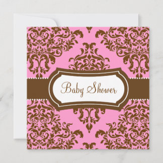 Convites 311 Chá de fraldas Lovey Dovey Damask Chocolate Ro