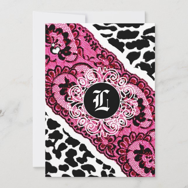 Convites 311-Convite Leopardo Rosa e Renda (Frente)
