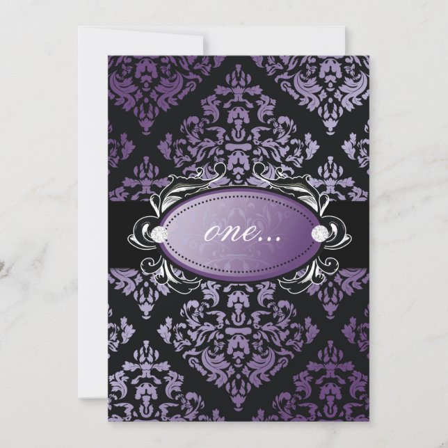 Convites 311-Convite Luxuriosamente Purple Damask (Frente)