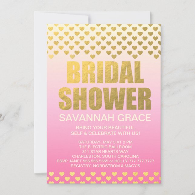 Convites 311 Corações do Chá de panela de Ombre Rosa (Frente)