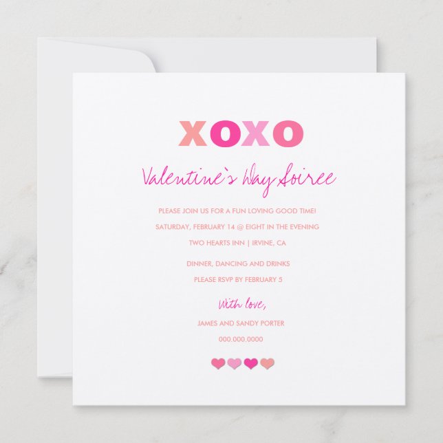 Convites 311-Corações XOXO Metálicos em Linha (Frente)