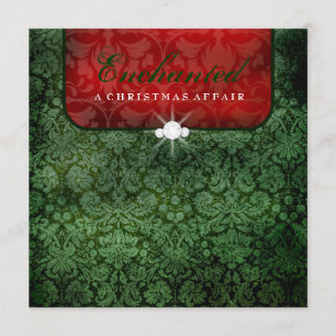 Convites 311-Damasco Verde Vermelho Encantado Quadrado