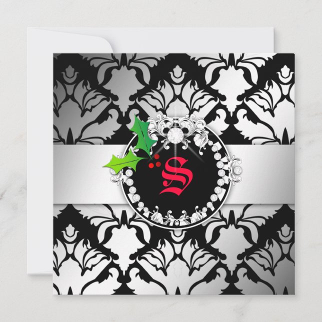 Convites 311-Damask Shimmer de Natal Convide Preto (Frente)