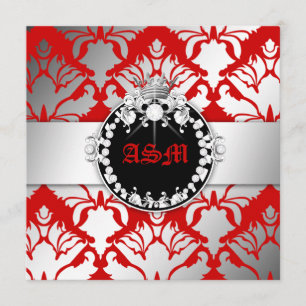 Convites 311-Damask Shimmer Queen Kisses Sweet 16 Cherry