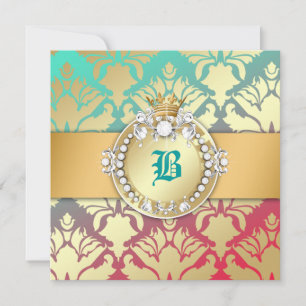 Convites 311-Damask Shimmer Queen Turquoise Dream 16