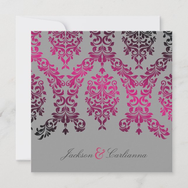 Convites 311-Dashing Damask Noite Magenta Cinza Claro (Frente)