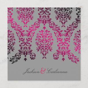 Convites 311-Dashing Damask Noite Magenta Cinza Claro