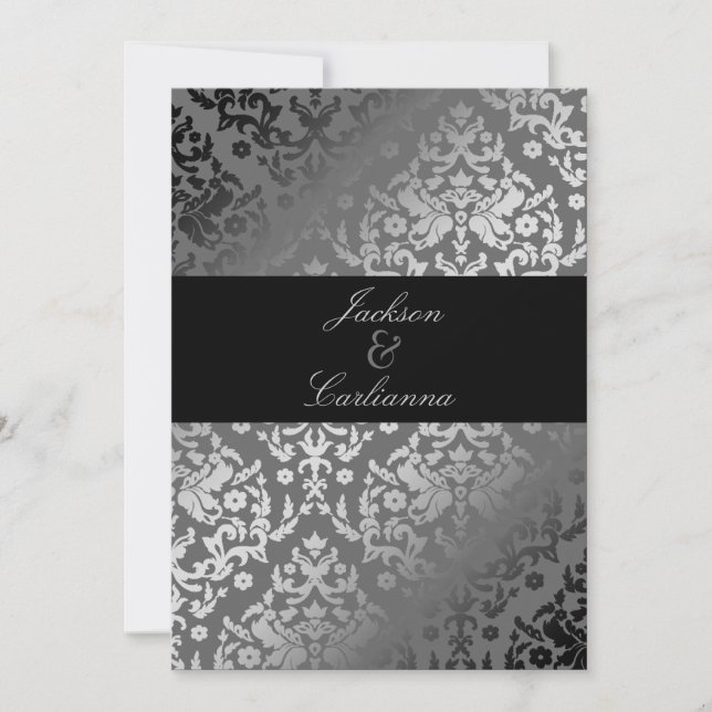 Convites 311-Dazzling Damask Cinza Storm Invite (Frente)