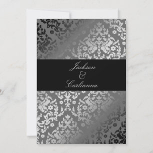 Convites 311-Dazzling Damask Cinza Storm Invite