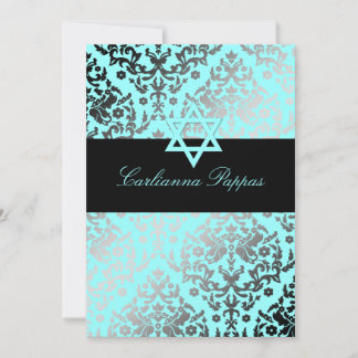 Convites 311 Dazzling Damask Turquoise Blue Star de David