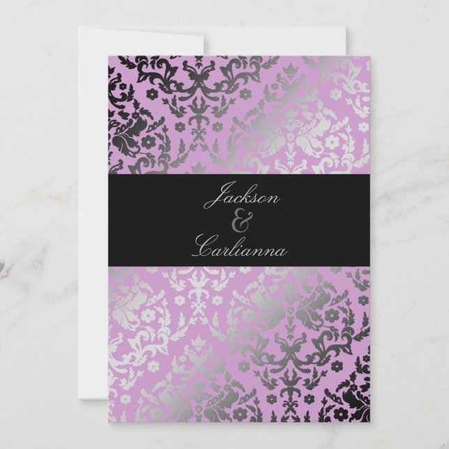 Convites 311-Dazzling Damask Wild Purple Invite (Frente)
