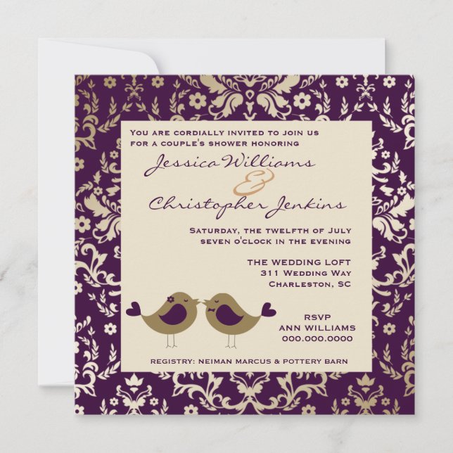 Convites 311-Dazzling Ouro Damask| 2 Aves (Frente)