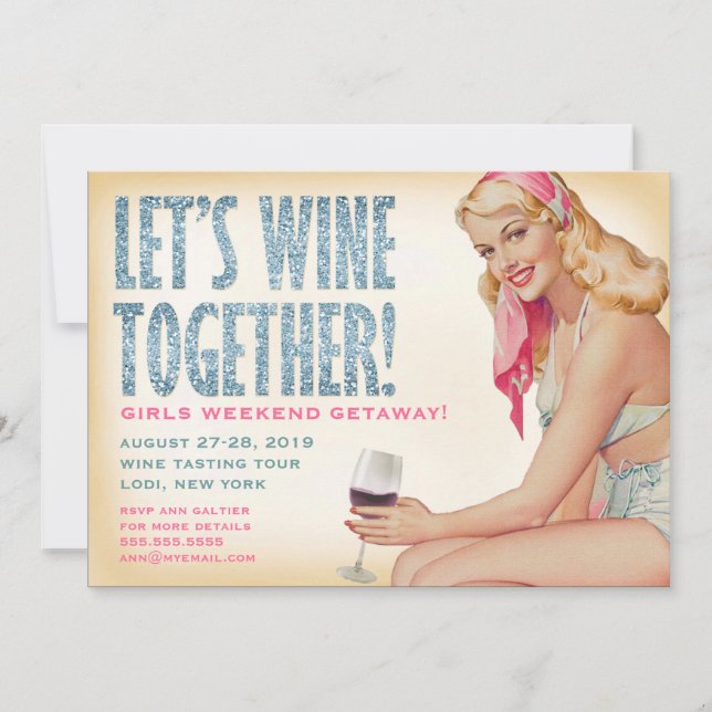 Convites 311 deixe-nos Wine junto menina retro do Pinup (Frente)