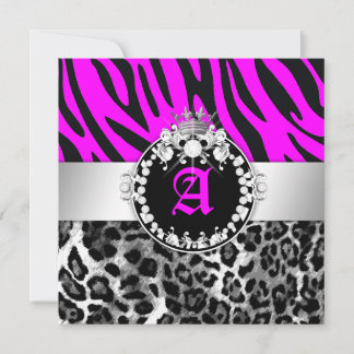 Convites 311 Diamantes Zebra-Leo-Tique Kisses Neon Rosa