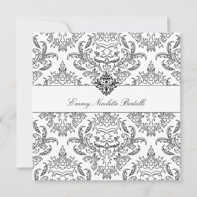 Convites 311-Emmy Black & White Damask Invitation (Frente)