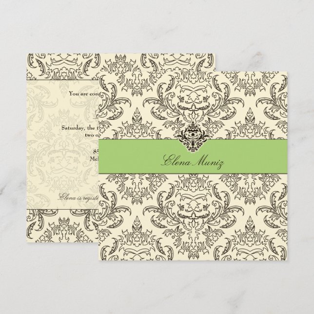 Convites 311-Emmy Damask - Kiwi Cream (Frente/Verso)