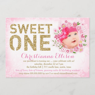 Convites 311 Foto Floral Wreath de Primeiro Aniversário Doc