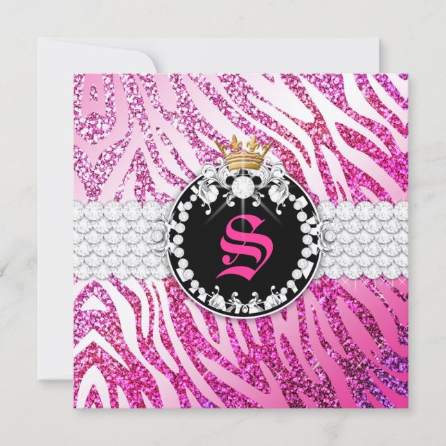 Convites 311 Glitter Queen Zebra Metálico (Qualquer Idade) (Frente)