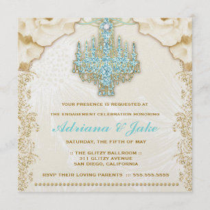 Convites 311 Glitzy Vintage Blue Chandelier Metálico