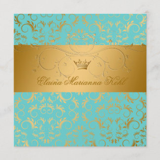 Convites 311-Golden diVine o doce 16 do êxtase de turquesa