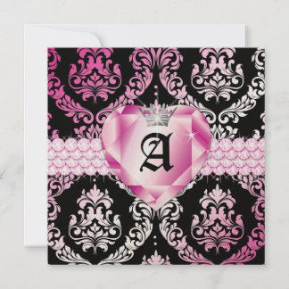 Convites 311 High Heart Hot Heart Pink Damask Metálico