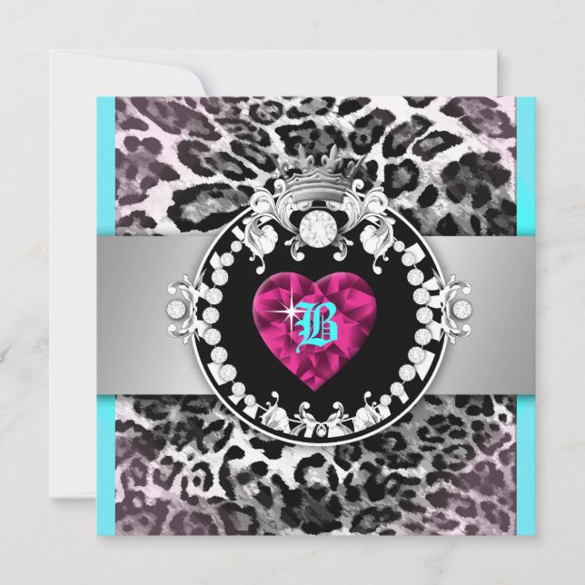 Convites 311-Leopard-Tique Queen of Hearts Sweet 16 (Frente)