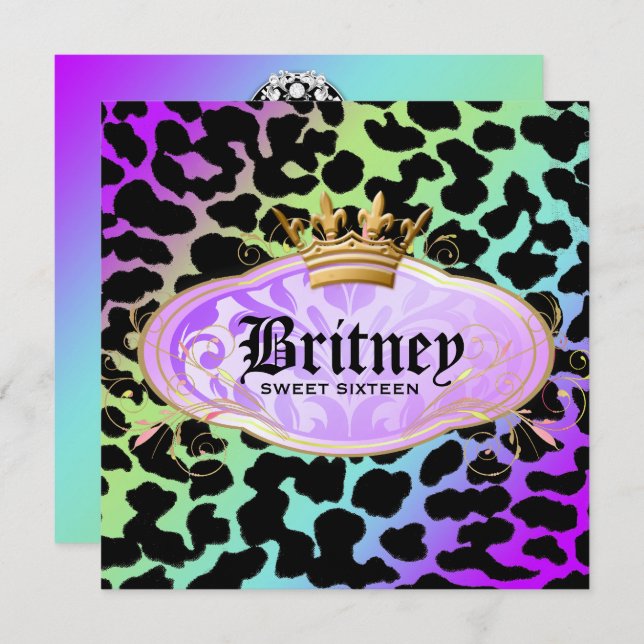 Convites 311 Leopardo Bodacioso Damask Ametist Rainbow (Frente/Verso)