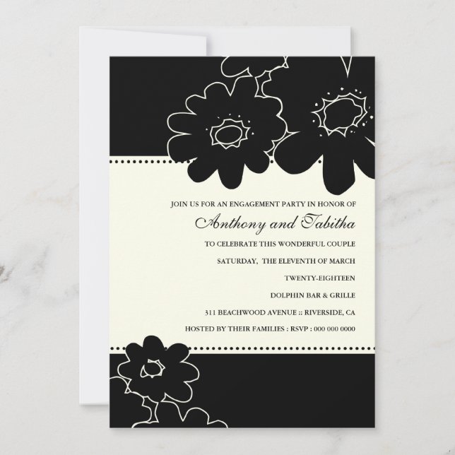 Convites 311-Les Fleurs Black Invitation (Frente)