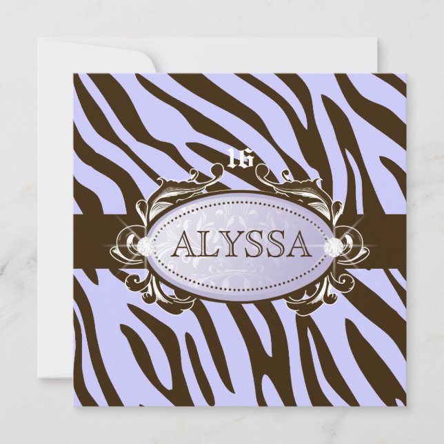 Convites 311-Lilac Brown Zebra Sweet 16 (Frente)