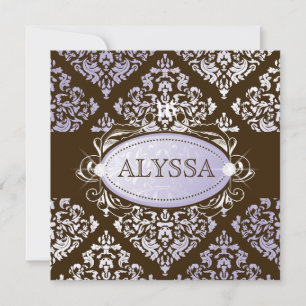 Convites 311-Lilac N Brown Damask Sweet 16