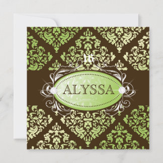 Convites 311-Limão Luxurioso Brown Damask Sweet 16