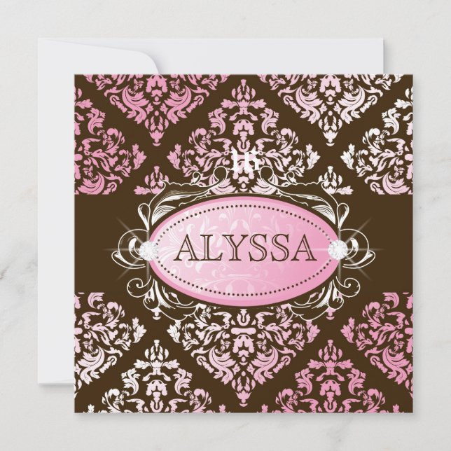 Convites 311-Luxuriosamente N Brown Damask Sweet 16 (Frente)