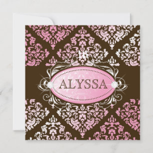 Convites 311-Luxuriosamente N Brown Damask Sweet 16