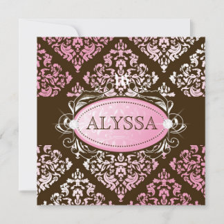 Convites 311-Luxuriosamente N Brown Damask Sweet 16