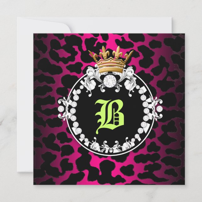 Convites 311 Medalhão Diamond Medallion Leopard Hot Pink Li (Frente)