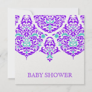 Convites 311 Mon Cherie Damask Plum Chá de fraldas Aqua
