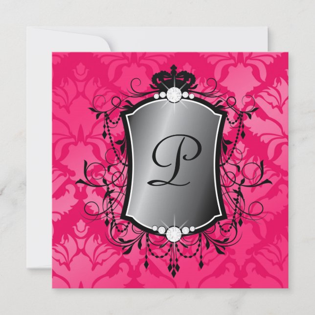 Convites 311 Ooh La Pink Damask Fabuloso 40 (Frente)