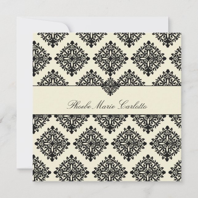 Convites 311-Phoebe Cream & Black Damask Invitation (Frente)