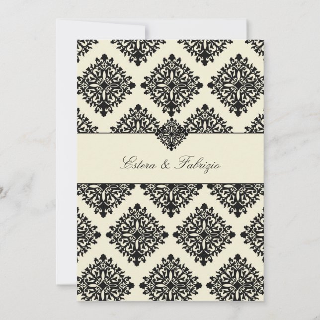 Convites 311-Phoebe Cream & Black Damask Invitation (Frente)