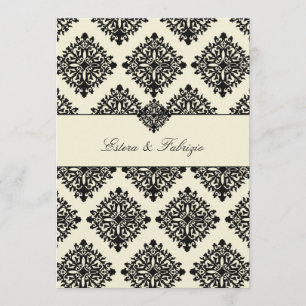 Convites 311-Phoebe Cream & Black Damask Invitation