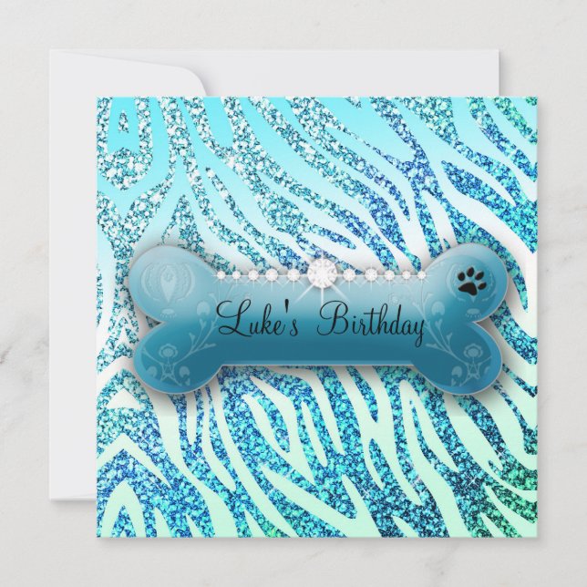 Convites 311 Posh Pooch Aniversário Glitter Zebra (Frente)